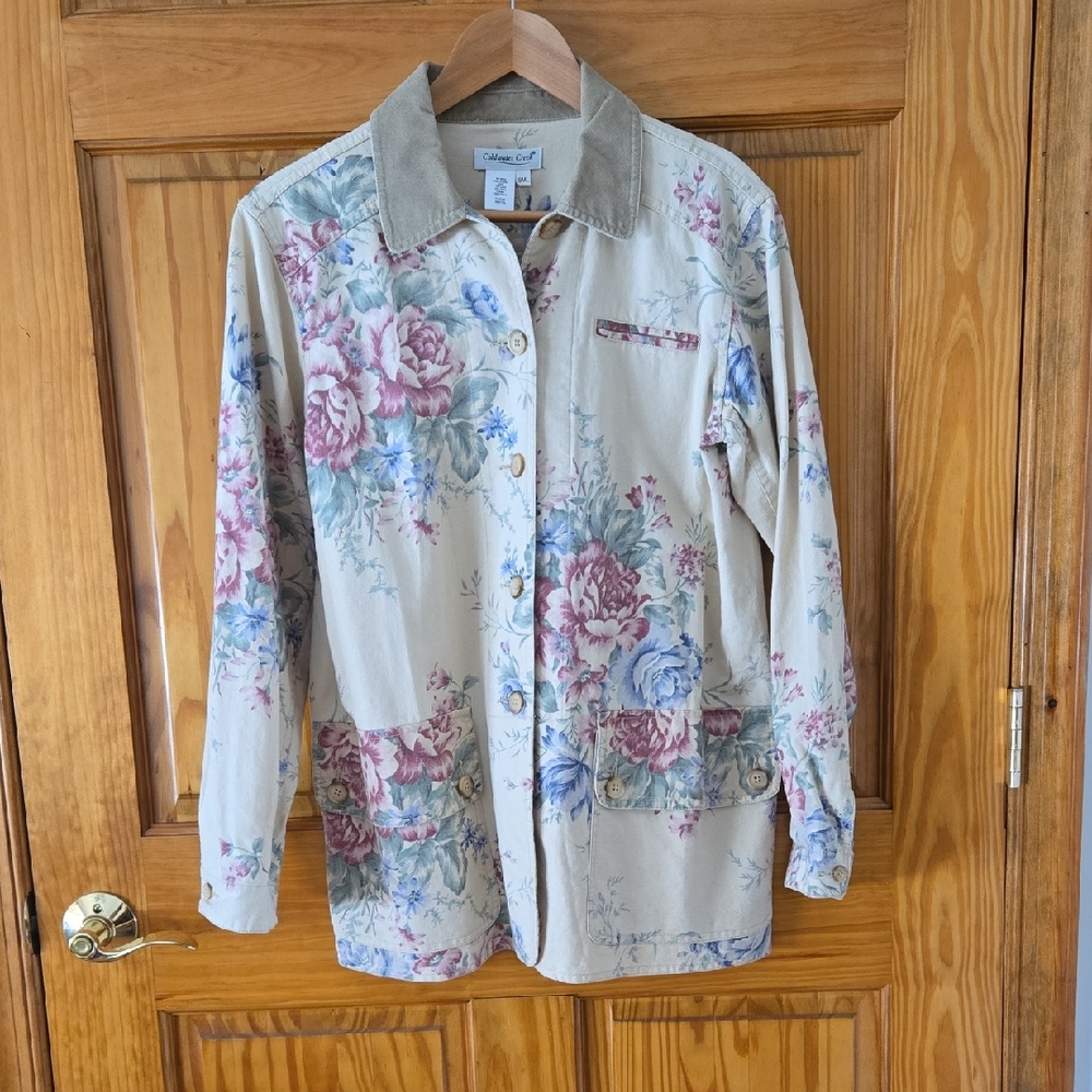 Coldwater Creek Cream Jacket With Floral Print